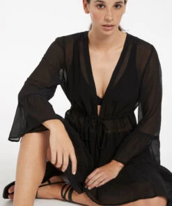 Jetset Tiered Cover Up Kaftan Black