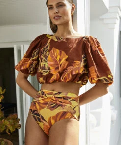 Jets Palmas Puff Sleeve Top Chocolate