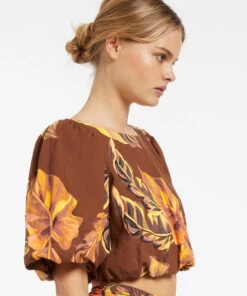 Jets Palmas Puff Sleeve Top Chocolate 9 Jets Palmas Puff Sleeve Top Chocolate -Seafolly Fashion Store J60881 Chocolate 3