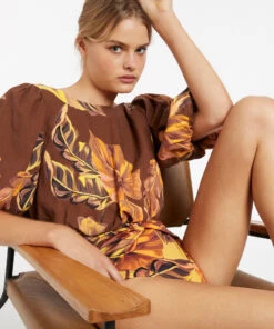 Jets Palmas Puff Sleeve Top Chocolate 10 Jets Palmas Puff Sleeve Top Chocolate -Seafolly Fashion Store J60881 Chocolate 4