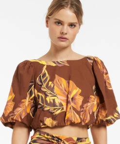 Jets Palmas Puff Sleeve Top Chocolate 12 Jets Palmas Puff Sleeve Top Chocolate -Seafolly Fashion Store J60881 Chocolate 6