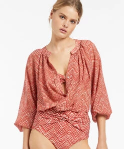 Jets Bonita Gathered Shirt Maple 9 Jets Bonita Gathered Shirt Maple -Seafolly Fashion Store J60883 Maple 3