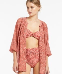 Jets Bonita Gathered Shirt Maple 10 Jets Bonita Gathered Shirt Maple -Seafolly Fashion Store J60883 Maple 4