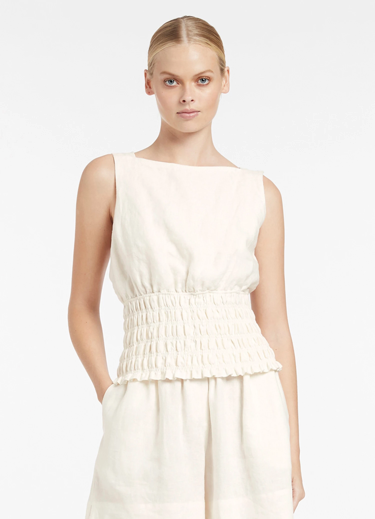 Jetset Shirred Top Cream 1 Jetset Shirred Top Cream