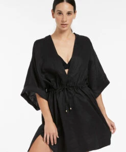 Jetset Gather Front Kaftan Black